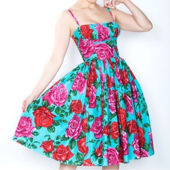 Bernie Dexter Dresses & Skirts - Bernie Dexter Paris Dress Turquoise Roses Mini Medium